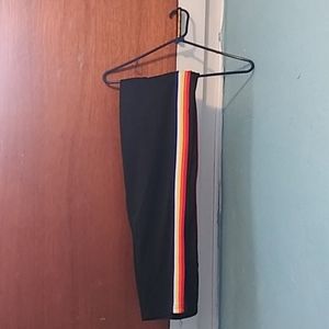 Black track pants with multicolored stripes